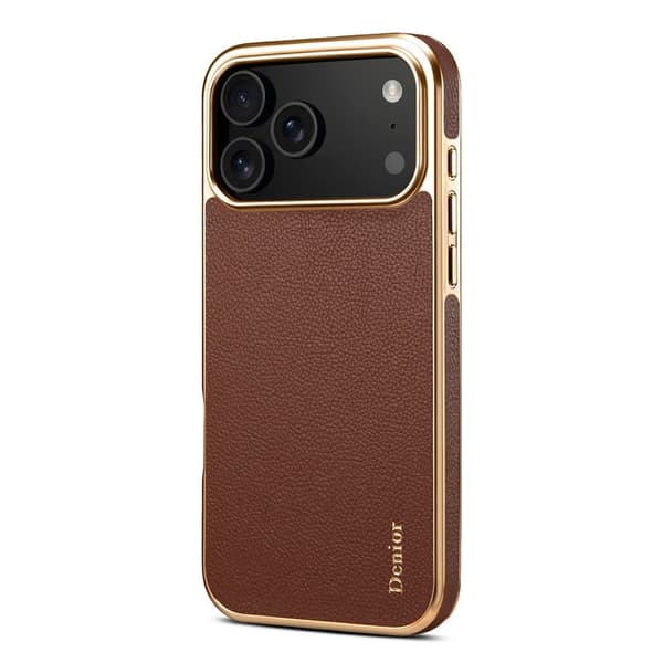 DENIOR Mobilskal till iPhone 17 Pro Äkta Läder Belagt PC + TPU - Brun