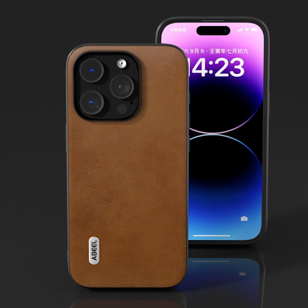 ABEEL Mobilskal till iPhone 15 Pro Drop Proof PU Läder Brun