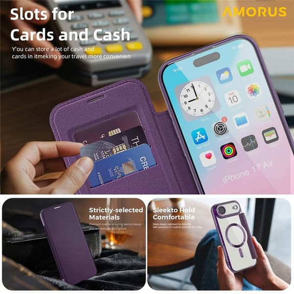 AMORUS iPhone Air Plånboksfodral MagSafe RFID-Skydd - Lila Lila