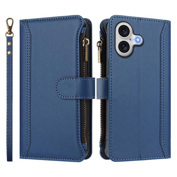 iPhone 17 Plånboksfodral Zipper Med Rem - Blå Blå