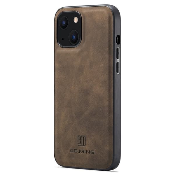 DG.MING Mobilskal till iPhone 15 Plus Hybrid PC+TPU+PU Läder - Brun