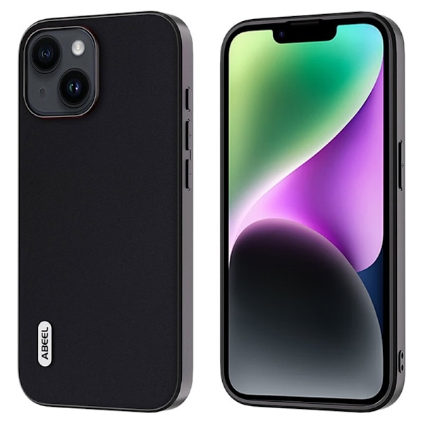 ABEEL Mobilskal till iPhone 14 Plus Shockproof Äkta Läder Svart