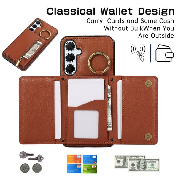 Plånboksfodral för Samsung Galaxy S26 Plus Konstläder Kickstand - Brun