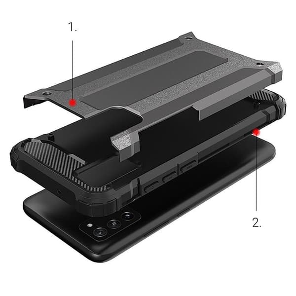 Galaxy A03s -kuori Hybrid Armor Tough Rugged - Musta Black