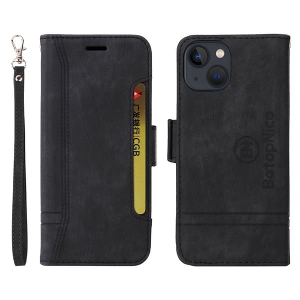 BETOPNICE 001 iPhone 15 Plånboksfodral i Konstläder - Svart