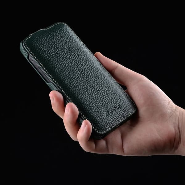 MELKCO Mobilskal till iPhone 15 Anti-drop Vertikalt Flip Äkta Läder + PC - Brun