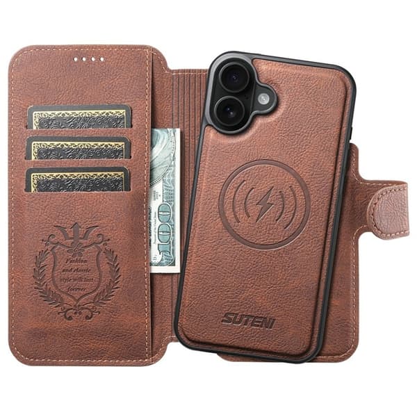 SUTENI iPhone 17 Konstläder Plånboksfodral Detachable Q-05 - Brun Brun