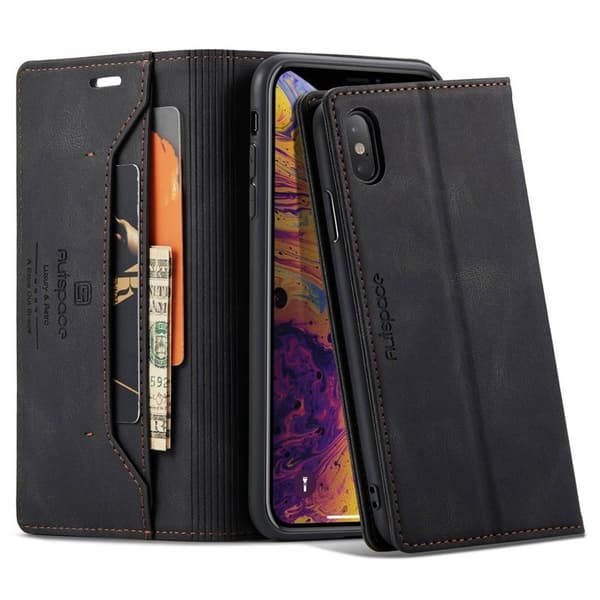 AUTSPACE A01 iPhone X/XS Plånboksfodral Konstläder - Svart