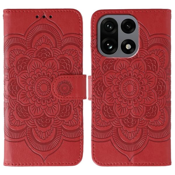 OnePlus 15 Plånboksfodral Mandala Imprinted Konstläder Röd