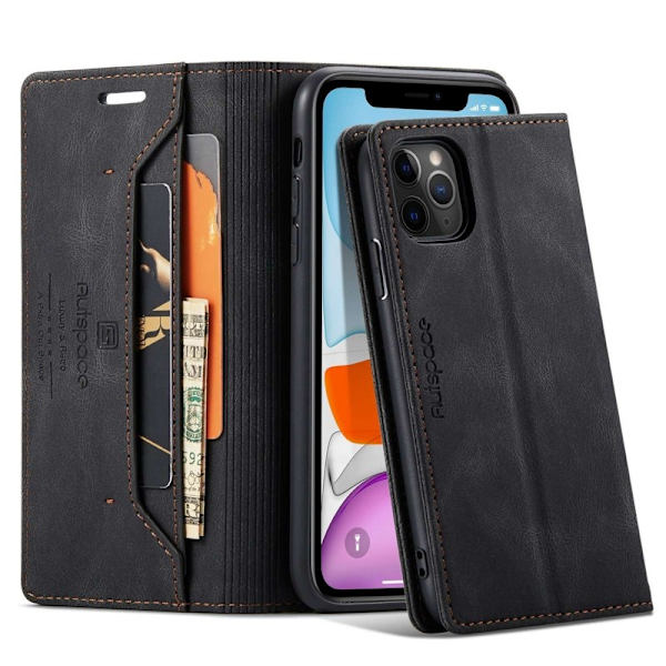AUTSPACE A01 iPhone 11 Pro Max Plånboksfodral Konstläder - Svart