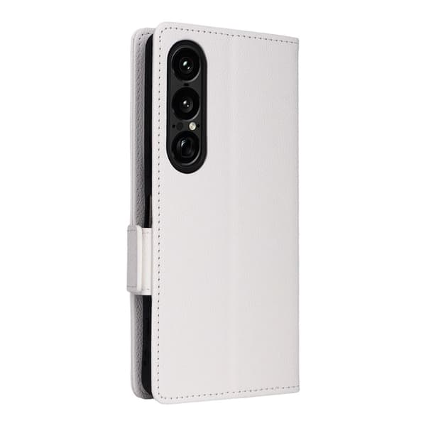 Sony Xperia 1 VII Plånboksfodral Litchi Texture Med Rem - Vit Vit