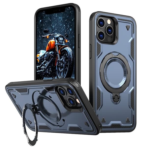 Mobilskal till iPhone 12 Pro Plast Militärskydd Kickstand - Blå