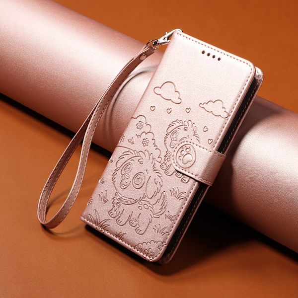 OnePlus 15 Konstläder Plånboksfodral RFID-Skydd Imprinted Dog Pattern Rosa