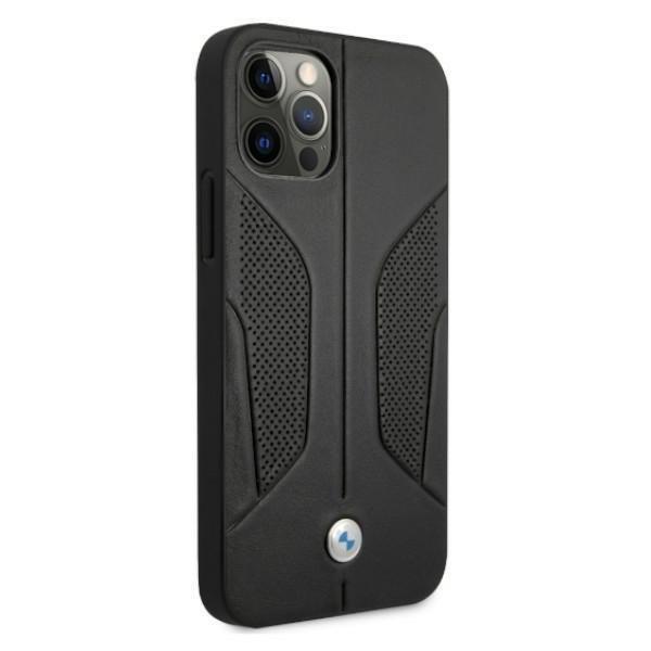 BMW Læder Perforate Sides Skal iPhone 12 Pro Max - Sort Black