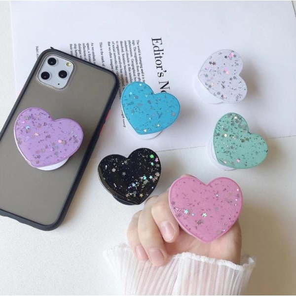 Heart Glitter Mobilhållare / Mobilgrepp - Vit Vit