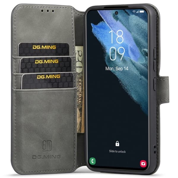 DG.MING Plånboksfodral Konstläder Skyddande Ställ för Samsung Galaxy S22+ Grå