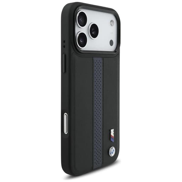 BMW telefontaske til iPhone 17 Pro Max MagSafe M perforeret stribe logo - blå Blå