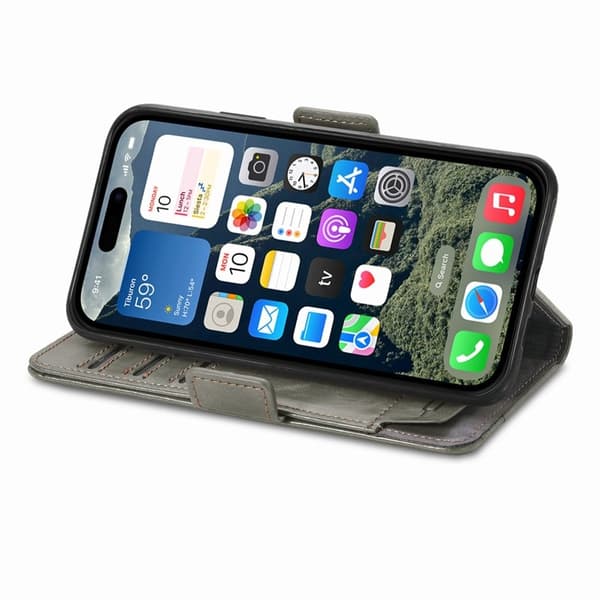 CASENEO Mobilskal till iPhone 16e KonstLäder med RFID-Skydd - Grå