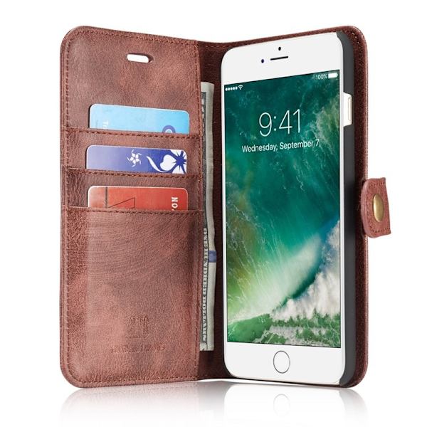 DG.MING iPhone 7 Plus Plånboksfodral i Äkta läder - Röd