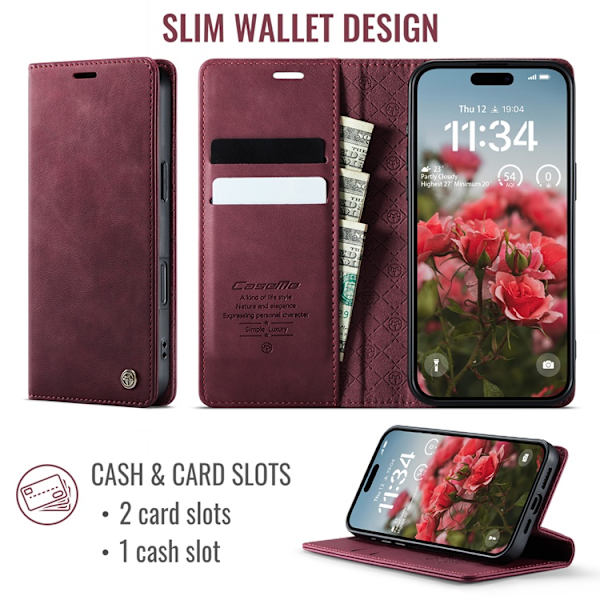 Caseme iPhone 17 Pro Max Plånboksfodral RFID-Skydd 033 Röd