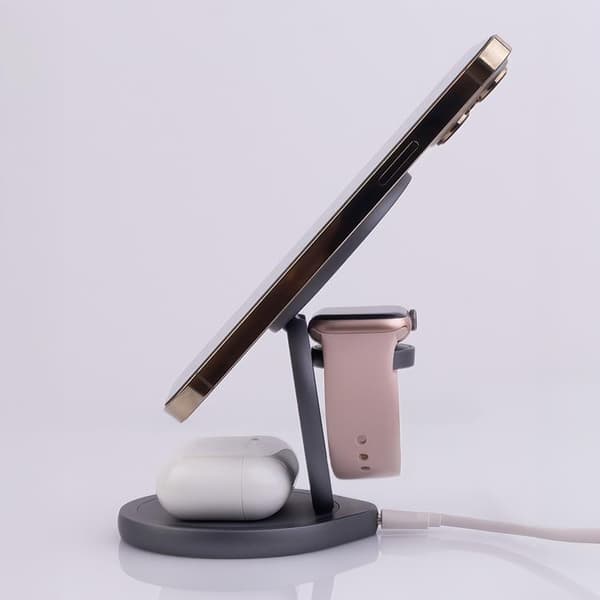 Forever 3-in-1 Trådlös Laddare 15W Magnetisk Universell - Grå Grå