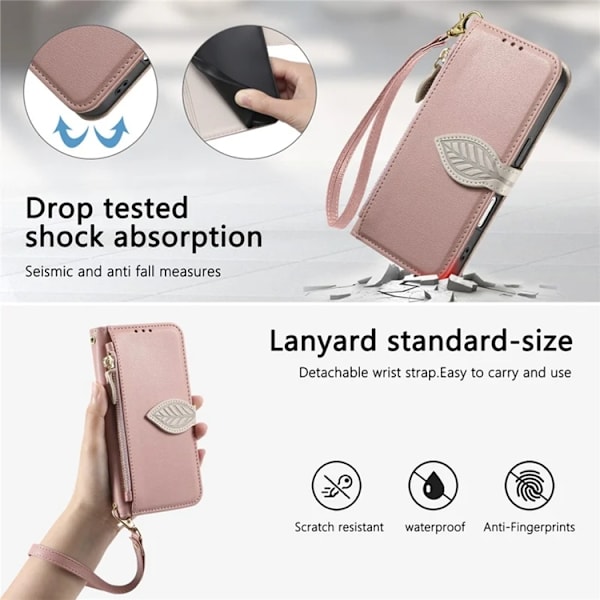 iPhone 17 Pro Plånboksfodral Leaf Magnetiskt Spänne Konstläder Roséguld