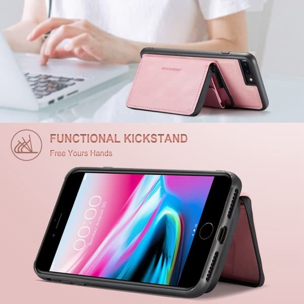 JEEHOOD Mobilskal till iPhone 7 Plus/8 Plus 2-i-1 Stöttålig Konstläder Rosa