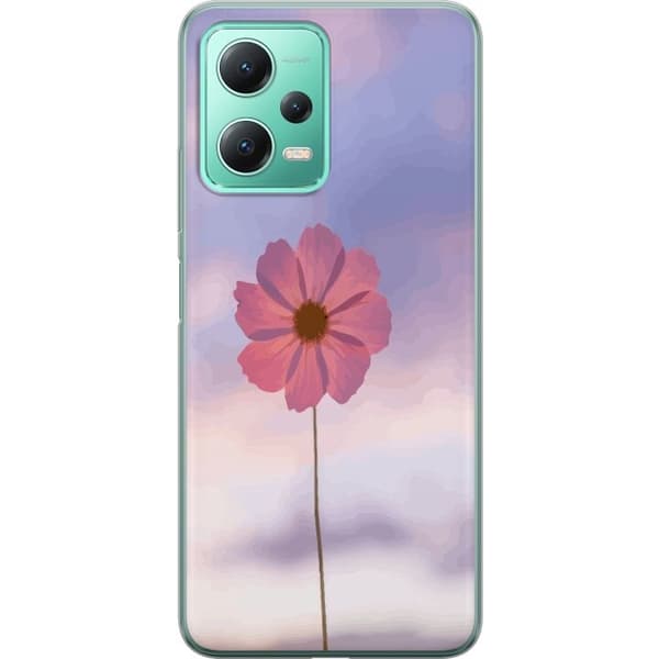 Telefontaske til Xiaomi Redmi Note 12 med lyserød blomst