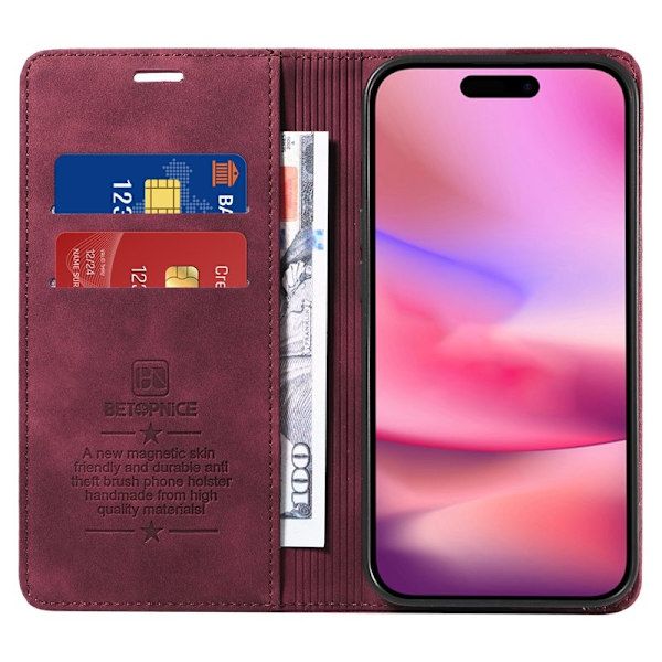 BETOPNICE 003 iPhone 16 Plånboksfodral i Konstläder - Röd