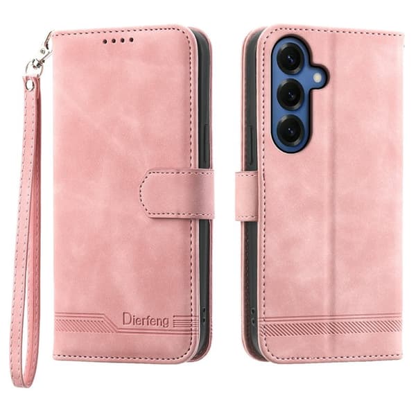 DIERFENG Plånboksfodral för Samsung Galaxy S26 Plus Konstläder med rem - Rosa