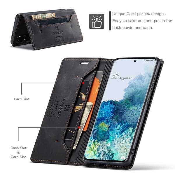 AUTSPACE A01 Plånboksfodral för Samsung Galaxy S20 Plus Konstläder - Svart