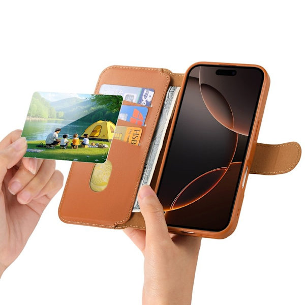 CASENEO iPhone 16 Pro Plånboksfodral RFID Blocking Konstläder - Brun