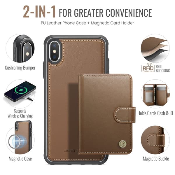 JEEHOOD J09 Mobilskal för iPhone XS/X - RFID Blocker - Brun