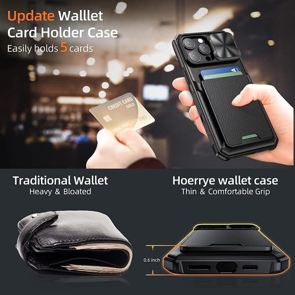 iPhone 14 Plus Mobilcover Kortholder Kamera Slider - Sort Black