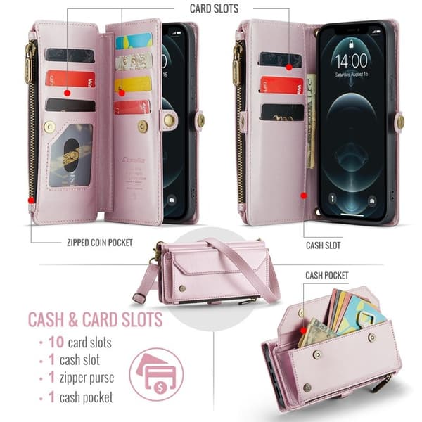 CASEME Plånboksfodral Konstläder för iPhone 12 Pro Max - Rosa