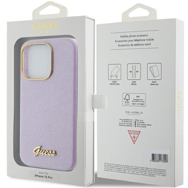 Guess Mobilskal till iPhone 15 Pro Glitter Glossy Script - Lila Lila