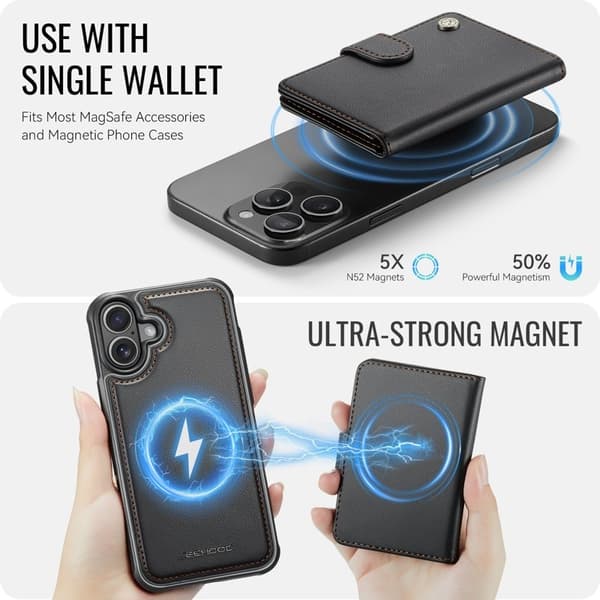 JEEHOOD J09 Mobilskal till iPhone 17 RFID Blocker Läder Svart