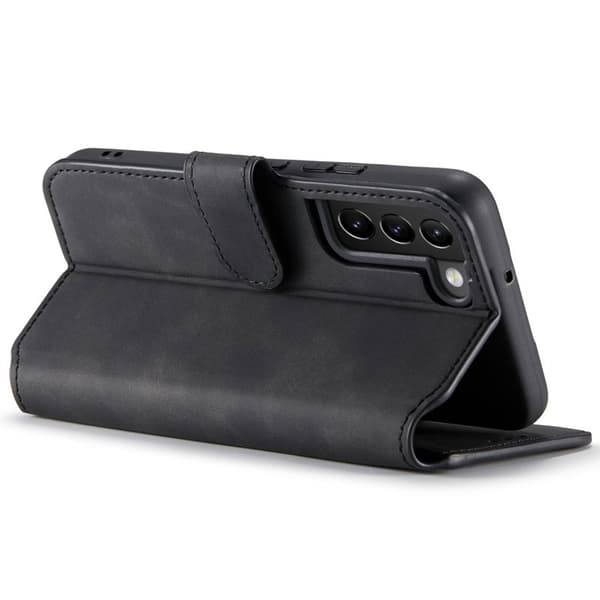 DG.MING Retro Style Konstläder Plånboksfodral för Samsung Galaxy S22 5G - Svart