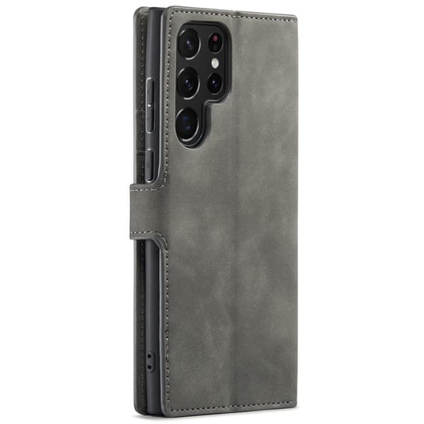 DG.MING Retro KonstLäder Wallet Mobilskal för Samsung Galaxy S22 Ultra - Grå
