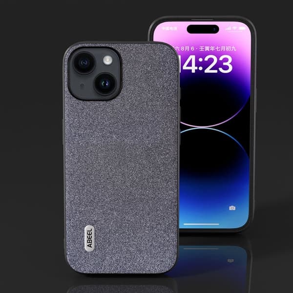ABEEL Mobilskal till iPhone 15 Glitter PU Läder Coated TPU - Svart
