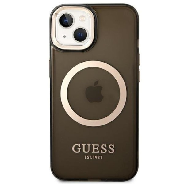 GUESS iPhone 14 Skal Magsafe Gold Outline Translucent - Svart Svart