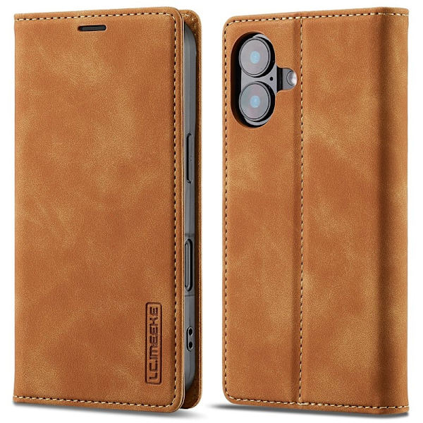 LC.IMEEKE iPhone 16 Plus Plånboksfodral Konstläder- Brun