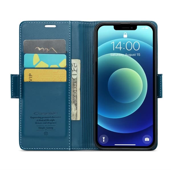 CASEME Plånboksfodral Konstläder för iPhone 12/12 Pro - Blå