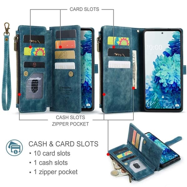 CASEME Konstläder Plånboksfodral för Samsung Galaxy S20 FE - Blå