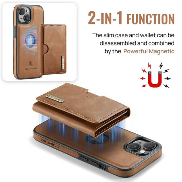 DG.MING M6 Series Mobilskal till iPhone 15 Magnetiskt Plånboksfodral Brun