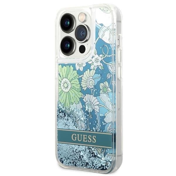 GUESS iPhone 14 Pro Skal Flower Liquid Glitter - Grön Grön