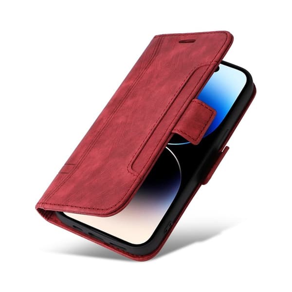 BETOPNICE 001 iPhone 15 Pro Max Plånboksfodral Shockproof Konstläder - Röd