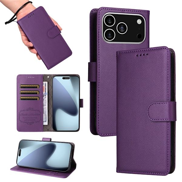 iPhone 17 Pro Plånboksfodral RFID Blocking med Handledsrem Lila