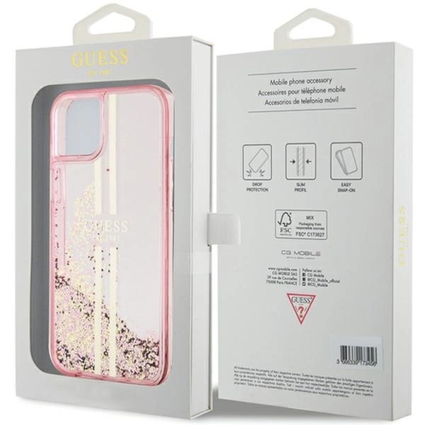 Guess iPhone 15/14 Plus Mobilskal Liquid Glitter Gold Stripes