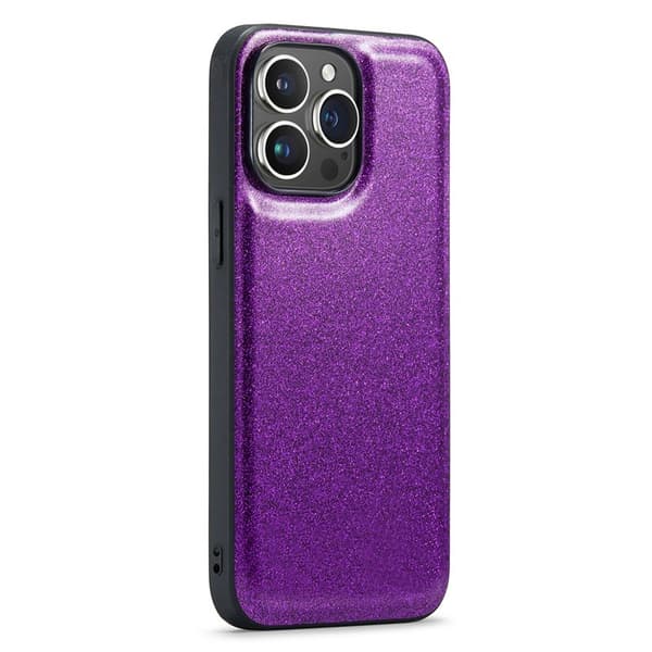DG.MING Mobilskal till iPhone 14 Pro Max Glitter Lila PU Läder+PC+TPU